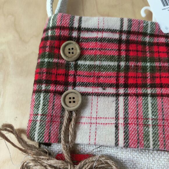 Hobby Lobby Xmas Stocking Peace Tag Country Rustic Stitched Button Red Plaid 18" - Picture 3 of 5
